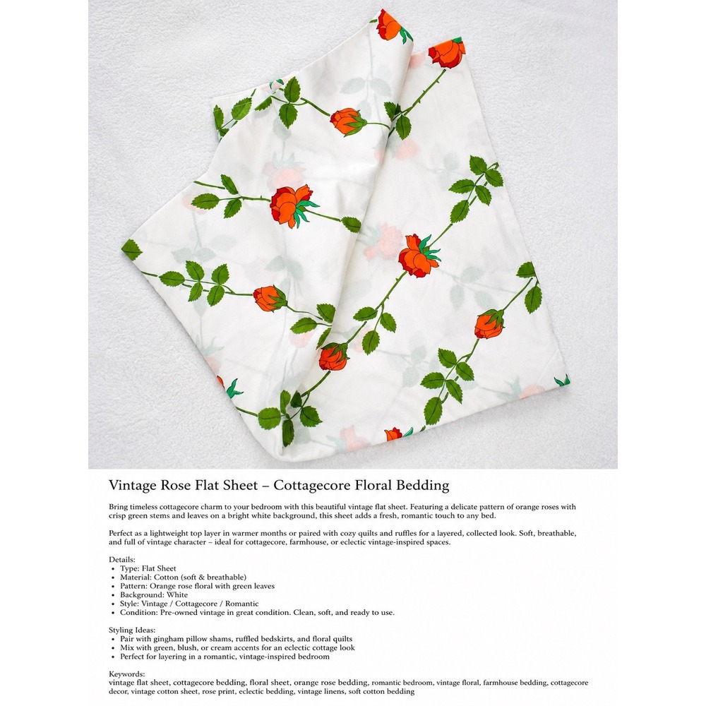Vintage Cottagecore Flat Sheet Orange Rose Floral Whimsigoth Botanical Bedding